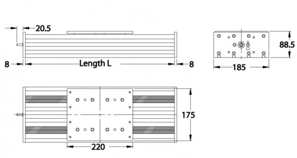 Dimensions of Standard Duty Ball Screw Slides